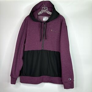 Champion Fleece Woven Mix Half Zip Hooded Sweatshirt Size XL